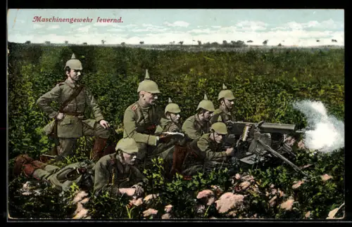 AK Infanteriesoldaten feuern mit dem Maschinengewehr