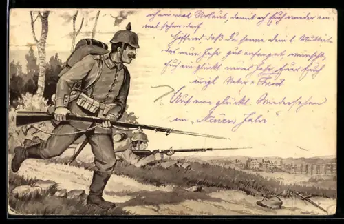 AK Infanteriesoldaten nehmen die feindlichen Stellungen ins Visier