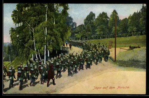 AK Kaisermanöver, Heerwurm, Infanterie-Trupp marschiert den Weg entlang