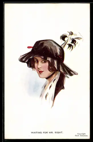 AK Junge Frau mit Federn am Hut