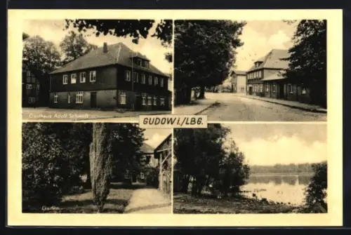 AK Gudow i. Lbg., Gasthaus Adolf Schmidt, Garten, Uferpartie