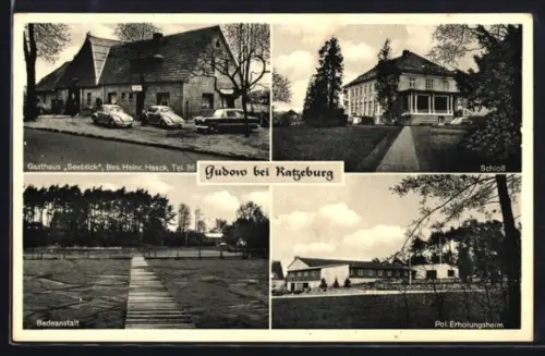AK Gudow bei Ratzeburg, Gasthaus Seeblick, Pol. Erholungsheim, Badeanstalt