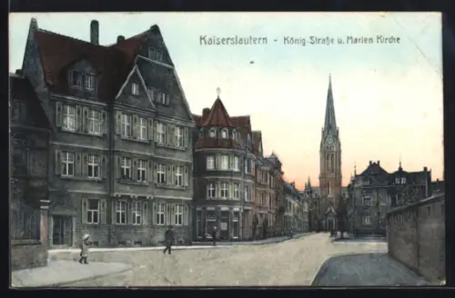 AK Kaiserslautern, König-Strasse und Marien-Kirche