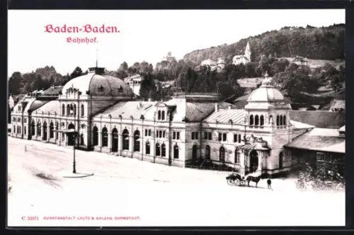 AK Baden-Baden, Bahnhof im Sonnenschein