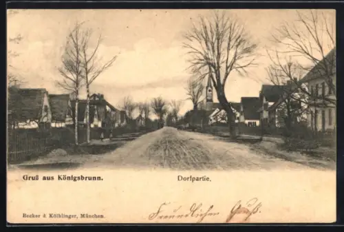 AK Königsbrunn, Dorfpartie mit Kirche