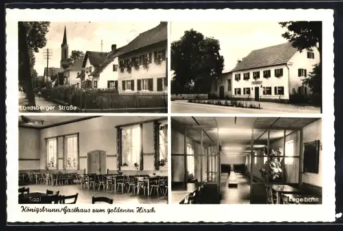 AK Königsbrunn, Gasthaus zum goldenen Hirsch, Innenansichten Saal und Kegelbahn