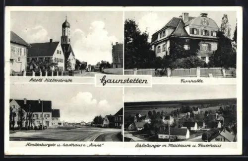 AK Haunstetten, Gasthaus zur Sonne an der Hindenburgstrasse, Turnhalle, strasse
