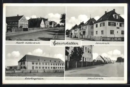 AK Haunstetten, Lehrlingsheim, Partie in der Jahnstrasse, Blick in die Hötzelstrasse