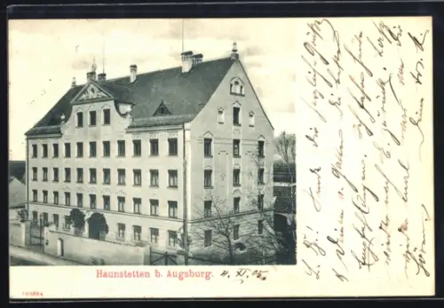 AK Haunstetten b. Augsburg, Schule mit Strassenpartie