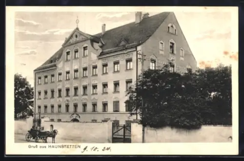 AK Haunstetten, Schulhaus mit Strassenpartie