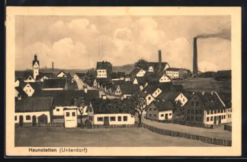 Künstler-AK Haunstetten, Unterdorf, Strassenpartie