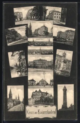 AK Kaiserslautern, Gymnasium mit Gewerbemuseum, Bismarckdenkmal, Blechhammer