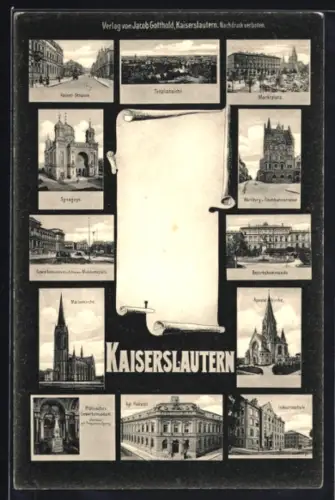 AK Kaiserslautern, Wartburg und Eisenbahnstrasse, Apostel-Kirche, Synagoge