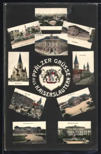 AK Kaiserslautern, Marktplatz, Apostelkirche, Fruchthalle, Königl. Postamt