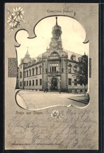 AK Siegen, Kaiserliches Postamt, Gänseblumen, Passepartout