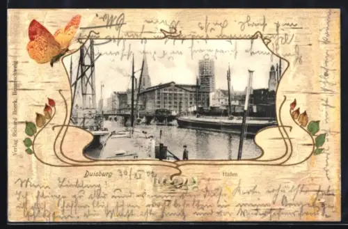 Lithographie Duisburg, Hafen, Schmetterling