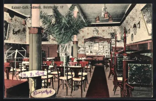 AK Lübeck, Kaiser-Cafe, Holstenstrasse 17, Innenansicht