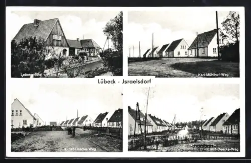 AK Lübeck-Israelsdorf, Lebensmittelgeschäft von Franz Pauer, Ernst-Deecke-Weg, Karl-Mühlhof-Weg