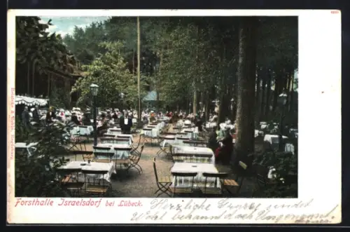 AK Israelsdorf, Gasthaus Forsthalle mit Garten
