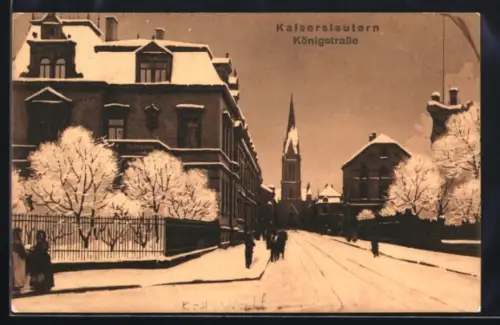 AK Kaiserslautern, Königstrasse mit Kirche im Schnee