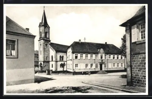 AK Waldfischbach /Pfalz, Marktplatz mit Kirche
