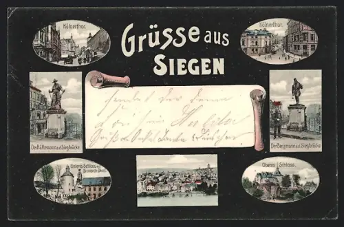 AK Siegen, Kölnertor, Bergmann an der Siegbrücke, Hüttemann