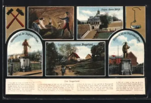 AK Siegen, Oberes Schloss, Hüttenmann auf der Siegbrücke