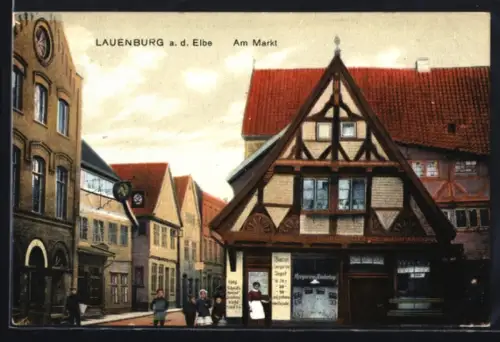 AK Lauenburg a. d. Elbe, Lebensmittelgeschäft am Markt