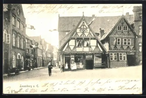 AK Lauenburg, Strassenpartie mit Geschäft