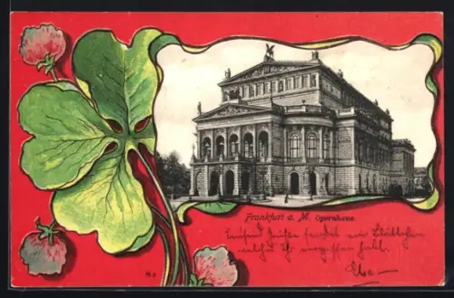 Lithographie Frankfurt a. M., Opernhaus, Kleeblatt, Passepartout