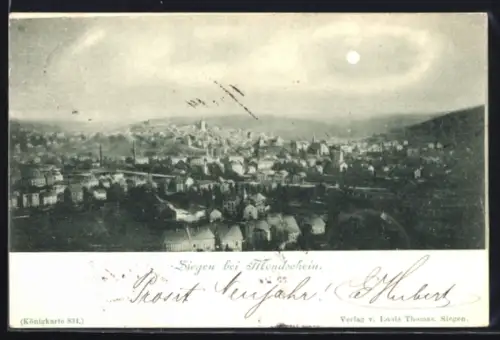 AK Siegen, Stadtansicht bei Mondschein