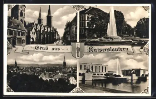 AK Kaiserslautern, Ortsansicht, Kirche, Brunnen