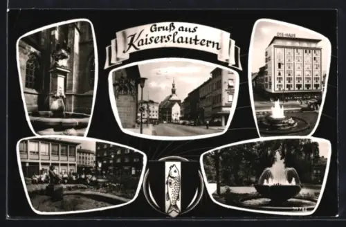 AK Kaiserslautern, Stiftskirche, Opel-Haus, Brunnenanlagen