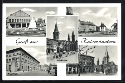 AK Kaiserslautern, Stiftskirche, Fruchthalle, Fackelrondell, Fischerstrasse, Stiftsplatz