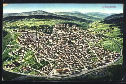 Künstler-AK Kaiserslautern, Schematische Ortsansicht