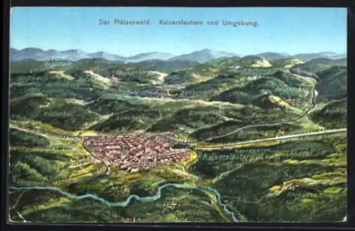 Künstler-AK Kaiserslautern, Stadt, Pfälzerwald und Umgebung