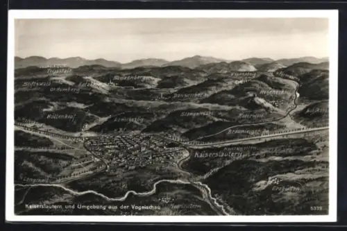 Künstler-AK Kaiserslautern, Stadt und Umgebung aus der Vogelschau