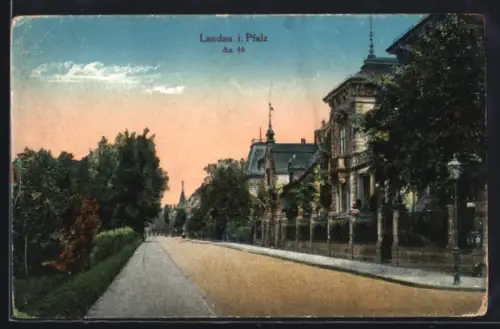 AK Landau i. Pfalz, An 44, Strassenansicht mit Villen