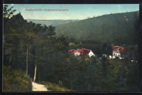 AK Eselsfürth-Kaiserslautern, Waldlandschaft und Gebäudeansicht