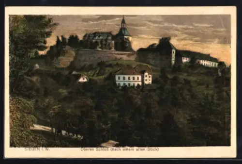 Künstler-AK Siegen i. W., Oberes Schloss nach einem alten Stich