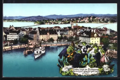 AK Lindau i. B., Hafen, Bodensee, Ortsansicht mit Froschorchester