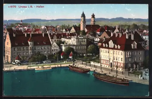 AK Lindau i. B., Hafenpartie aus der Vogelschau