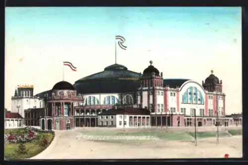 AK Frankfurt-Westend, Festhalle mit wehenden Fahnen