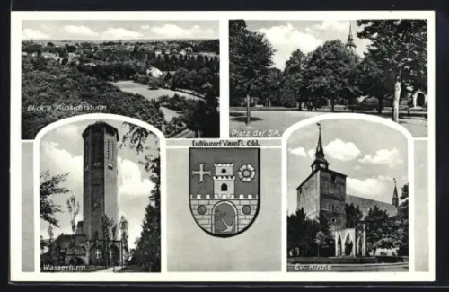AK Varel i. Old., Aussichtsturm, Platz der SA, Wasserturm, ev. Kirche