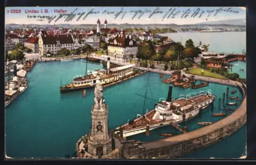 AK Lindau i. B., Hafen mit Löwendenkmal