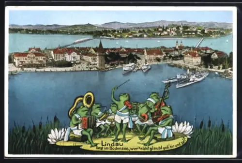AK Lindau im Bodensee, Teilansicht mit musizierenden Fröschen