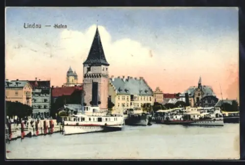 AK Lindau, Hafen mit Dampfern