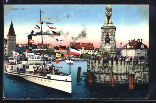 AK Lindau i. B., Hafen mit Löwendenkmal