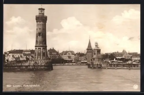 AK Lindau, Hafeneinfahrt mit Leuchtturm