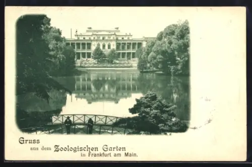 AK Frankfurt am Main, Zoologischen Garten, Gebäudeansicht mit Brücke